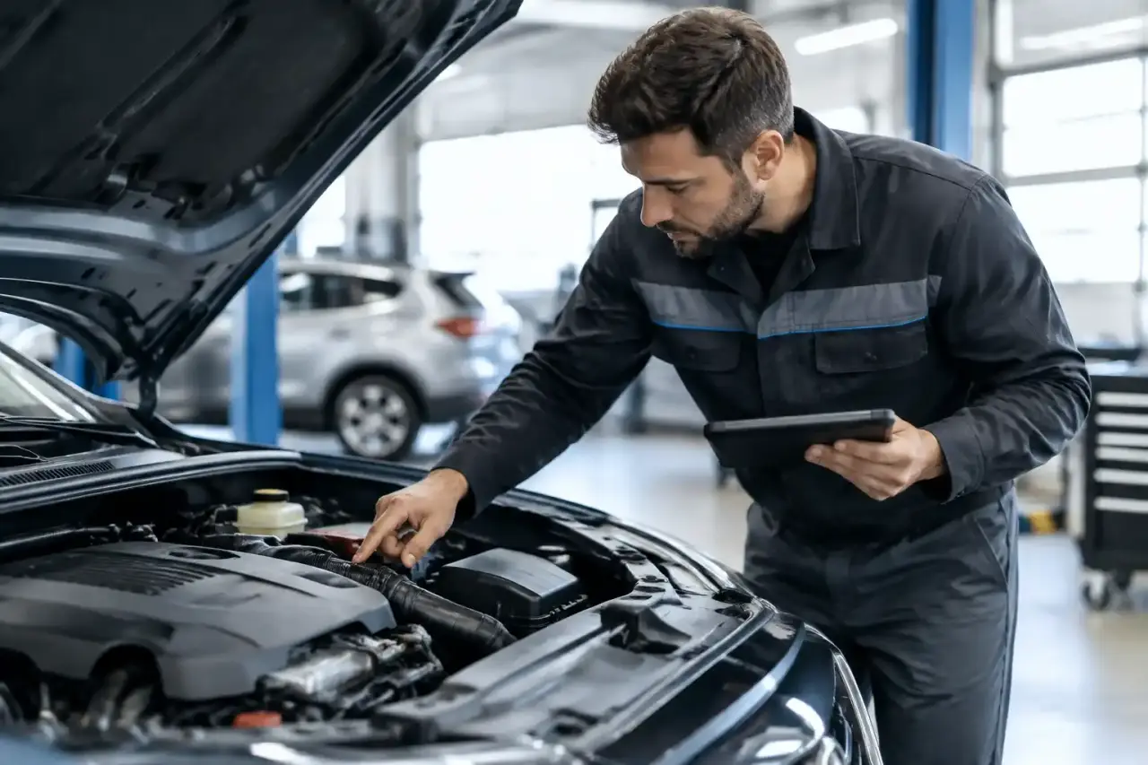 Technicien qualifié réalisant un diagnostic électronique conforme aux exigences constructeurs
