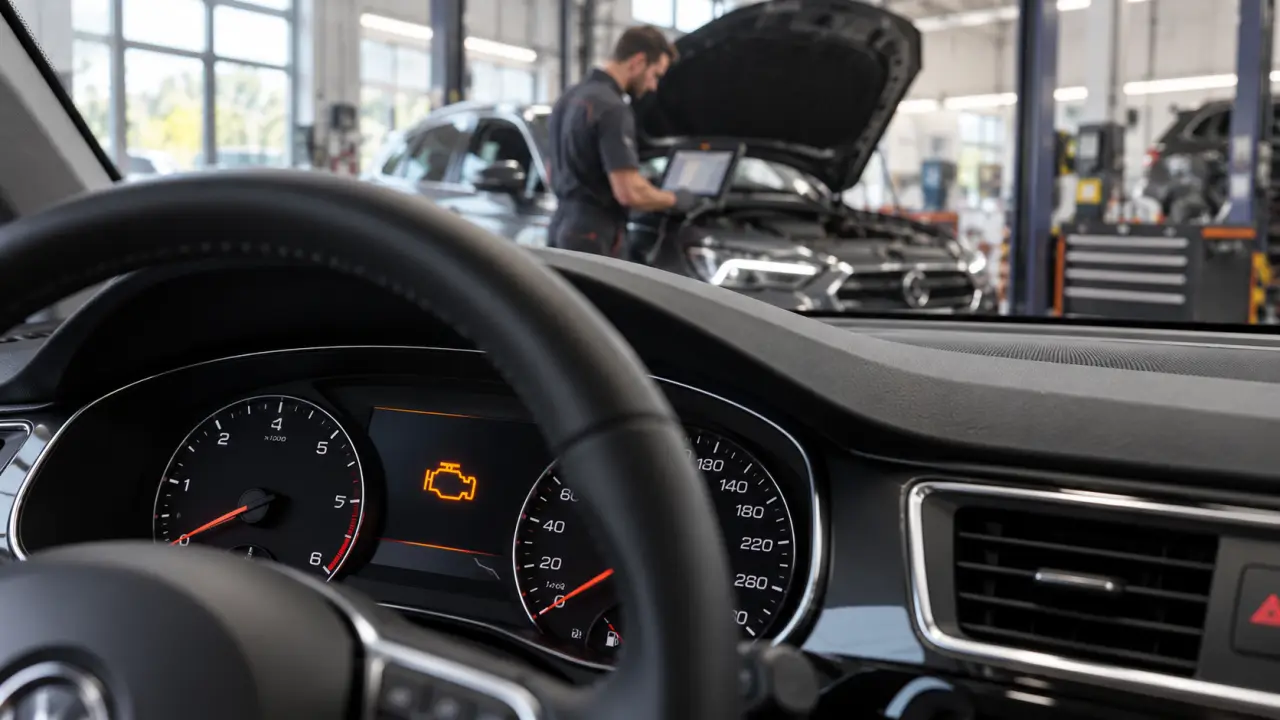 Technicien automobile réalisant un diagnostic électronique sur une voiture