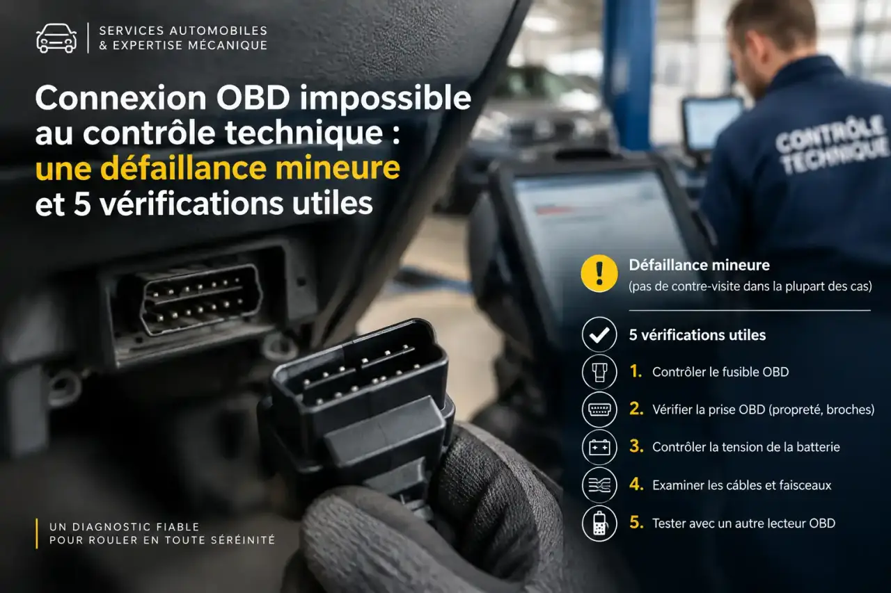 Connexion OBD impossible au contrôle technique : une défaillance mineure et 5 vérifications utiles