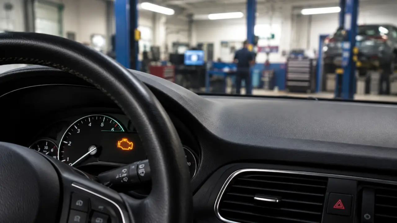 Atelier automobile moderne avec diagnostic moteur connecté