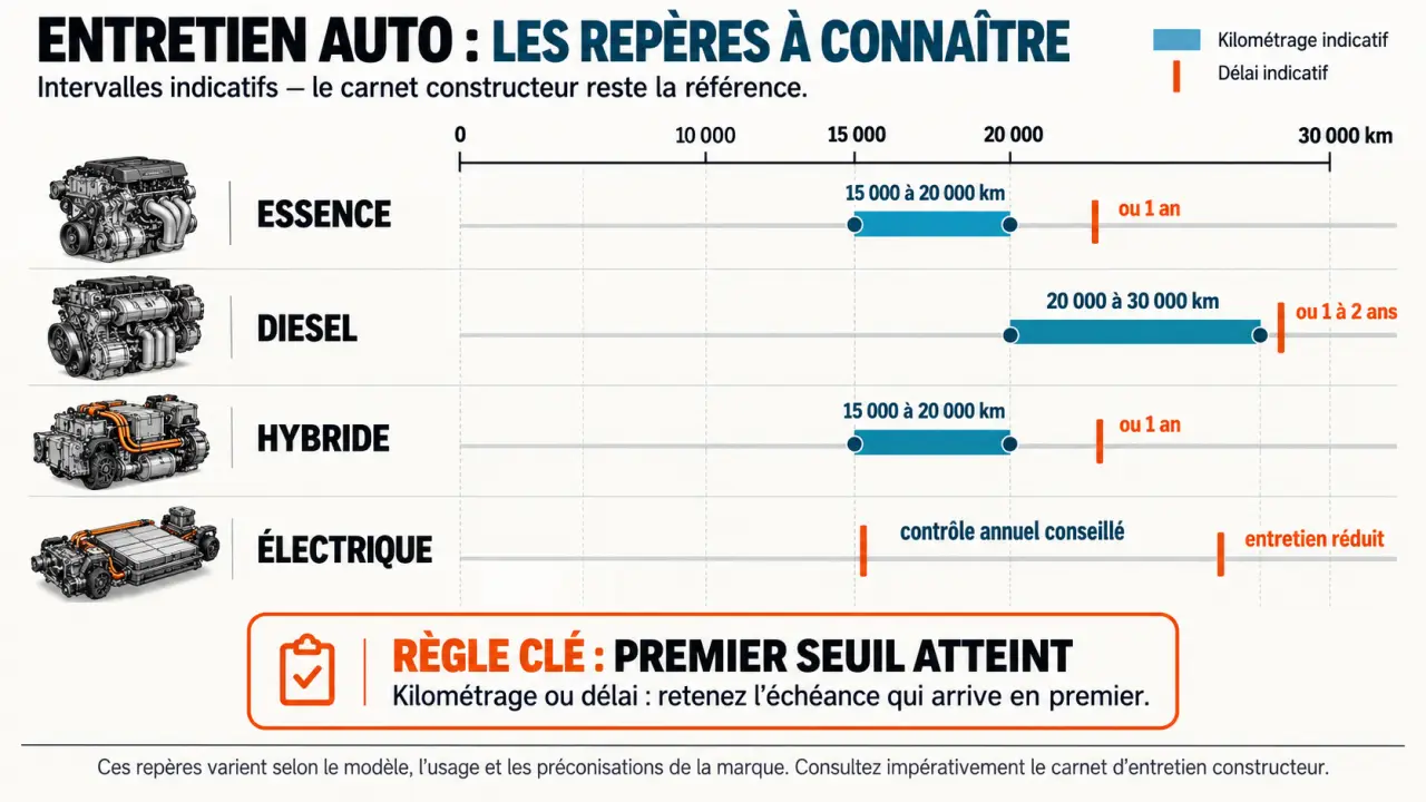 Entretien voiture tous les combien : intervalles indicatifs selon la motorisation
